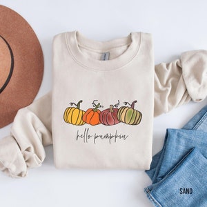 Cute Pumpkin Sweatshirt, Hello Pumpkin Sweater, Cute Fall Top for Women, Pumpkin Halloween Sweater, Cute Thanksgiving Sweatshirt, Fall Shirt