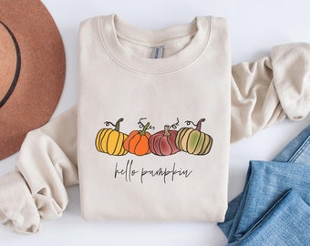Cute Pumpkin Sweatshirt, Hello Pumpkin Sweater, Cute Fall Top for Women, Pumpkin Halloween Sweater, Cute Thanksgiving Sweatshirt, Fall Shirt