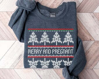 Christmas Pregnancy Announcement Shirt, Merry and Pregnant Sweatshirt, Baby Reveal Shirt, Pregnant Christmas Sweater, Baby Announcement Top