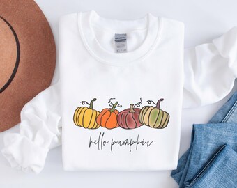 Cute Pumpkin Sweatshirt, Hello Pumpkin Sweater, Cute Fall Top for Women, Pumpkin Halloween Sweater, Cute Thanksgiving Sweatshirt, Fall Shirt