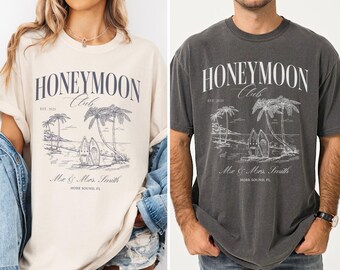 Comfort Colors Honeymoon Shirts  Mr and Mrs Tees Matching Couples Outfit Just Married T-Shirts Custom Location TShirts Personalized T Shirts
