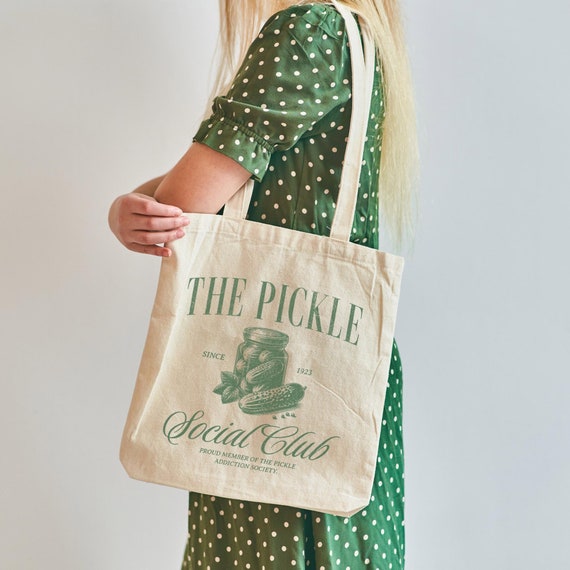 Pickle Lover Canvas Tote Bag, Pickles Lover Gift, Funny Pickle Bag, Retro Pickle Tote Bag for Women, Pickle Gift for Her, Fermentation Gift