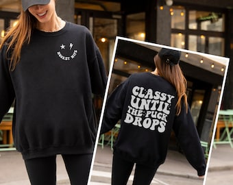 Sweatshirt hockeyvrouw, stijlvol totdat de puck valt, trui hockeymoeder, dameshockeyshirts, grappig hockeyshirt, retro hockey ronde hals