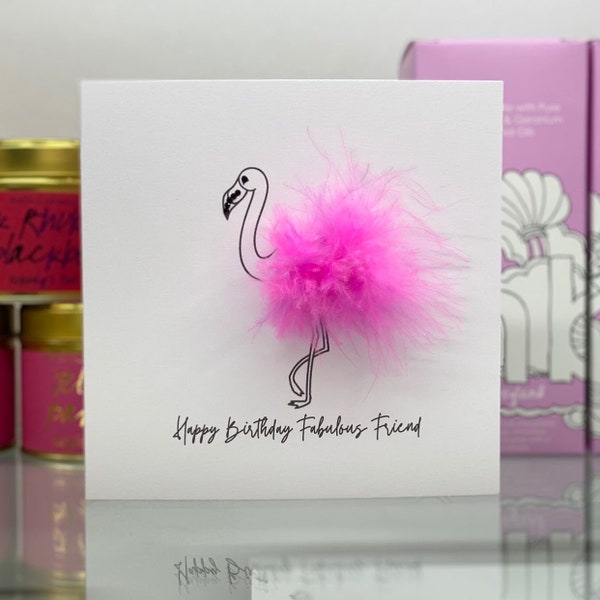 Flamingo Birthday Card, Happy Birthday Fabulous Friend, Handmade Birthday Card, Pink Flamingo Card, Fluffy Flamingo Greeting Card, 3D Card