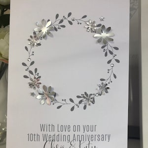 Tarjeta personalizada para el décimo aniversario de bodas, (10.º) aniversario de bodas en hojalata, décimo aniversario, hecha a mano en 3D, tarjeta de boda en hojalata