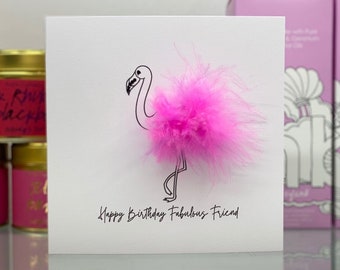 Flamingo Birthday Card, Happy Birthday Fabulous Friend, Handmade Birthday Card, Pink Flamingo Card, Fluffy Flamingo Greeting Card, 3D Card