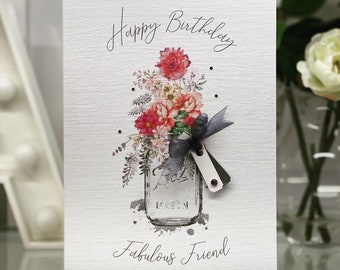 Birthday Card, Fabulous Friend, Happy Birthday Card, Floral Greeting Card, Beautifully Decorated