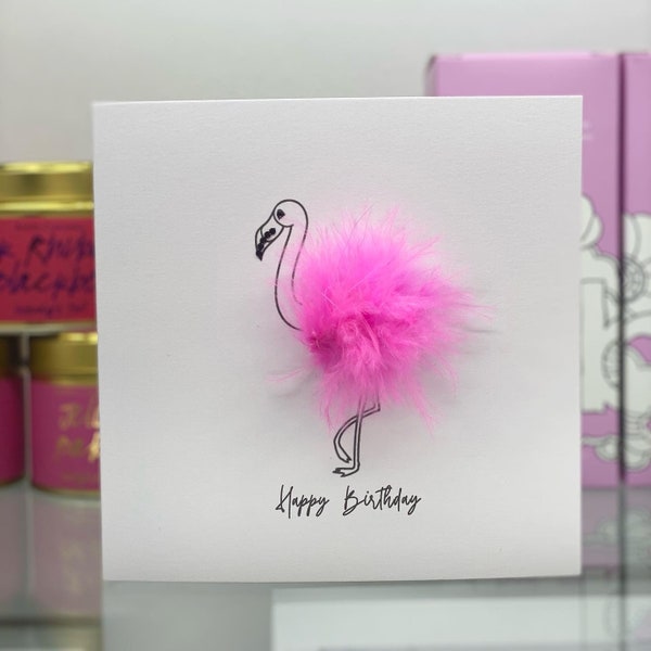 Flamingo Birthday Card, Happy Birthday, Handmade Birthday Card, Pink Flamingo Card, Fluffy Flamingo Greeting Card, 3D Card