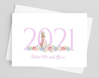 2024 nieuwe baby, Flopsy Bunny kaart, nieuwe baby meisje kaart, nieuwe ouders kaart, nieuwe baby gefeliciteerd kaart, babykaart