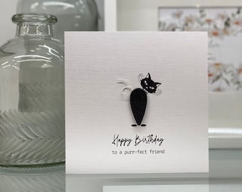 Katze-Karte, Katze-Grußkarte, schwarze Katze, 3D-Karte, Katze Geburtstagskarte, alles Gute zum Geburtstag zu einem Purr-fect Freund, Katzen, Katze Liebhaber Karte, handgefertigt