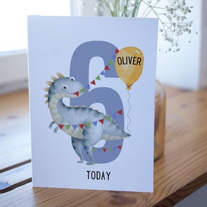Cartão de dinossauro, cartão de 6º aniversário personalizado, cartão de 6º aniversário personalizado, cartão de aniversário de dinossauro personalizado para meninos, sobrinho, neto