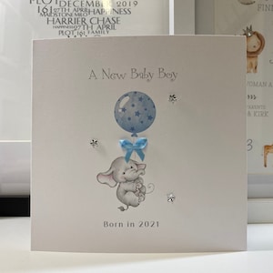 2023 New Baby, Baby Elephant Card, New Baby Boy Card, New Parents Card, New Baby Felicitations Card, Welcome Baby, Gems and Bow, Newborn
