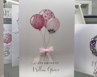 Carte d'anniversaire personnalisée, carte de joyeux anniversaire de luxe, ballons et pierres précieuses, fille, femme, ami, 18e, 21e, 30e, 40e, 50e, 60e