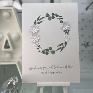 Tarjeta de boda, Tarjeta de felicitación de boda, Tarjeta de recién casados, Tarjeta de boda, Tarjeta para novios, Tarjeta del día de la boda, Flores de papel blanco