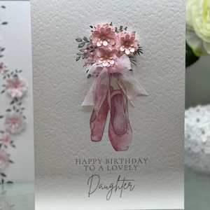 Tarjeta de ballet para hija, tarjeta de cumpleaños para adolescente, tarjeta de ballet, tarjeta de baile, tarjeta de cumpleaños para hija, tarjeta rosa, tarjeta de zapatillas de ballet, cinta rosa