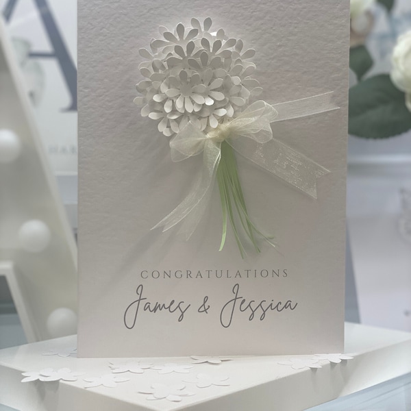 Personalised Wedding Card with lined lidded box and card confetti, Luxury Wedding Bouquet Card, Wedding Card, Personalised Name Card