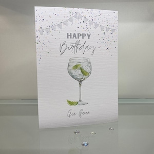 Gin Glass Happy Birthday Card, Gin Queen, Gin Lovers Happy Birthday Card, Gin Glass, Cocktail Card, Splendidamente decorato con piccole gemme