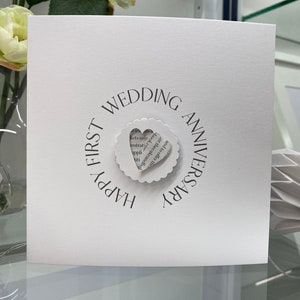 Cartão de primeiro aniversário de casamento, cartão de primeiro aniversário, aniversário tradicional, cartão de aniversário de papel, coração de papel, esposa, marido