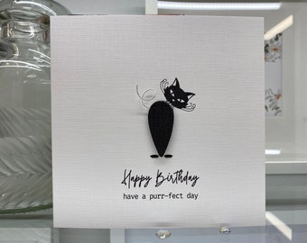 Cat Card, Cat Greeting Card, Black Cat, 3D Card, Cat Birthday Card, Happy Birthday have a purr-fect day, Cats, Cat Lovers Card, Handmade