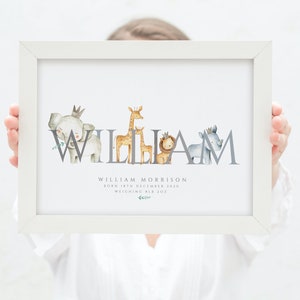 Personalised Safari Print, Personalised Name Print, Print for boy, Safari, Jungle Animals, Animal Name Print, Elephant Print, Giraffe, Rhino