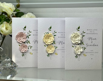 Luxury Mother's Day Card, Special Mother's Day Card, Keepsake Mother's Day Card With 3d Paper Flowers In  A Choice Of Colours, Paper Roses