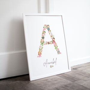 Children's Personalised Name Print, Personalised Nursery Print, New Baby Gift, New Baby Print, Princess Picture, Girl's Personalised Print