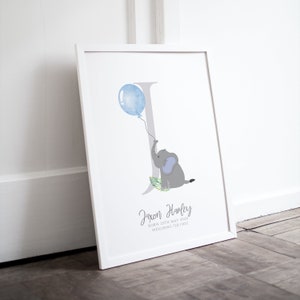 Impresión personalizada de la carta del elefante de los niños, impresión personalizada de la guardería de los niños, nuevo regalo del bebé, nueva impresión del bebé, impresión personalizada del niño