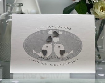 Real Tin, Tenth (10th) Tin Wedding Anniversary, Ten Year Anniversary, Handmade Bespoke 3D, Tin Hearts, Tin Wedding Card, Tin Anniversary
