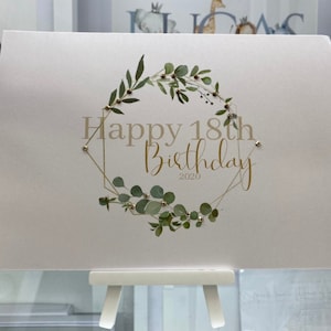 18, 21, 30, 40e, carte d’anniversaire tout âge, une carte de vœux joliment décorée, géo cadre avec Golds & Greens, personnalisée avec 2023