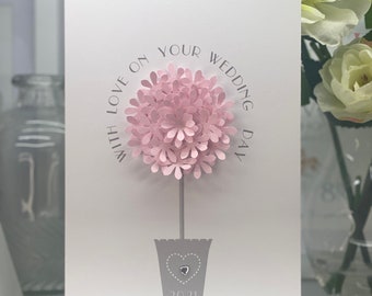 Wedding Card, Personalised With The Year, Luxury Wedding Bouquet Card, Topiary Wedding Card, Heart Gem, Keepsake Card, Floral Wedding Card