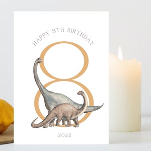 Tarjeta de cumpleaños de dinosaurio, tarjeta de 8º cumpleaños, tarjeta de dinosaurio para niños mayores, tarjeta de cumpleaños de dinosaurio para niños, sobrino, nieto, tarjeta de dinosaurio, 2023