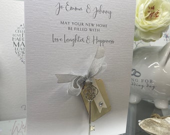 Personalised New Home Card, With Key, Wooden Tag & Ribbon, A Large Card a5, New Home Card With Names, Special New Home Card To Frame