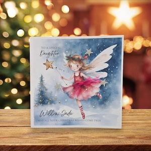 Gepersonaliseerde handgemaakte kerstkaart dochter, dochterkerstkaart, 3D-fee luxe handgemaakte kerstkaart, grote vierkante kaart