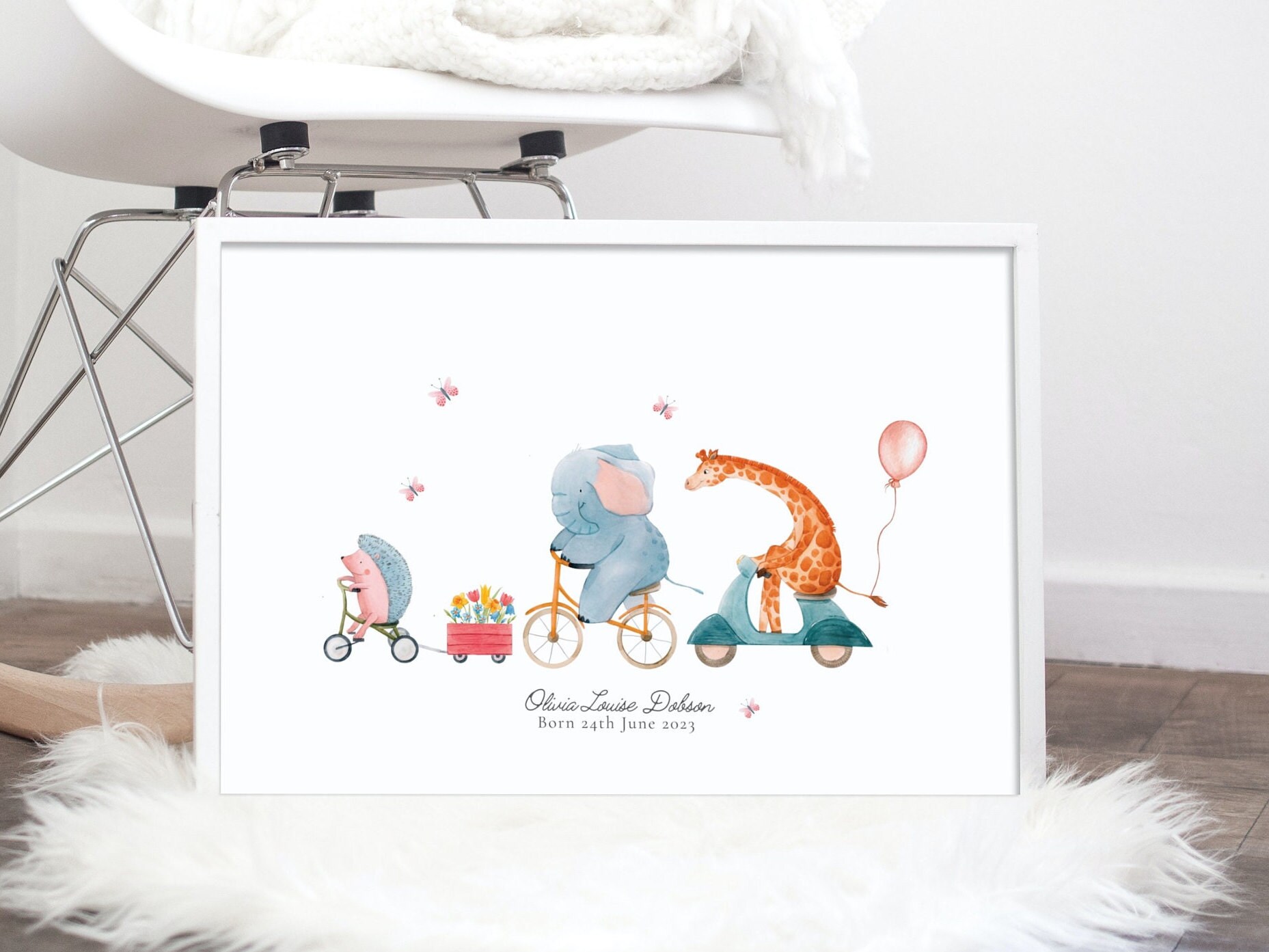 Personalised Safari Animals Print, Including Birth Details, New Baby ...