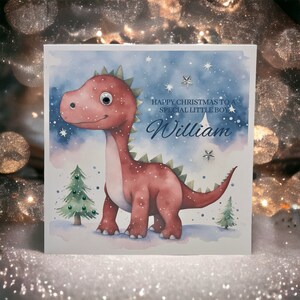 パーソナライズされた恐竜の手作りクリスマス カード、恐竜のクリスマス カード、恐竜の息子、孫、甥、兄弟の赤ちゃん恐竜のクリスマス カード