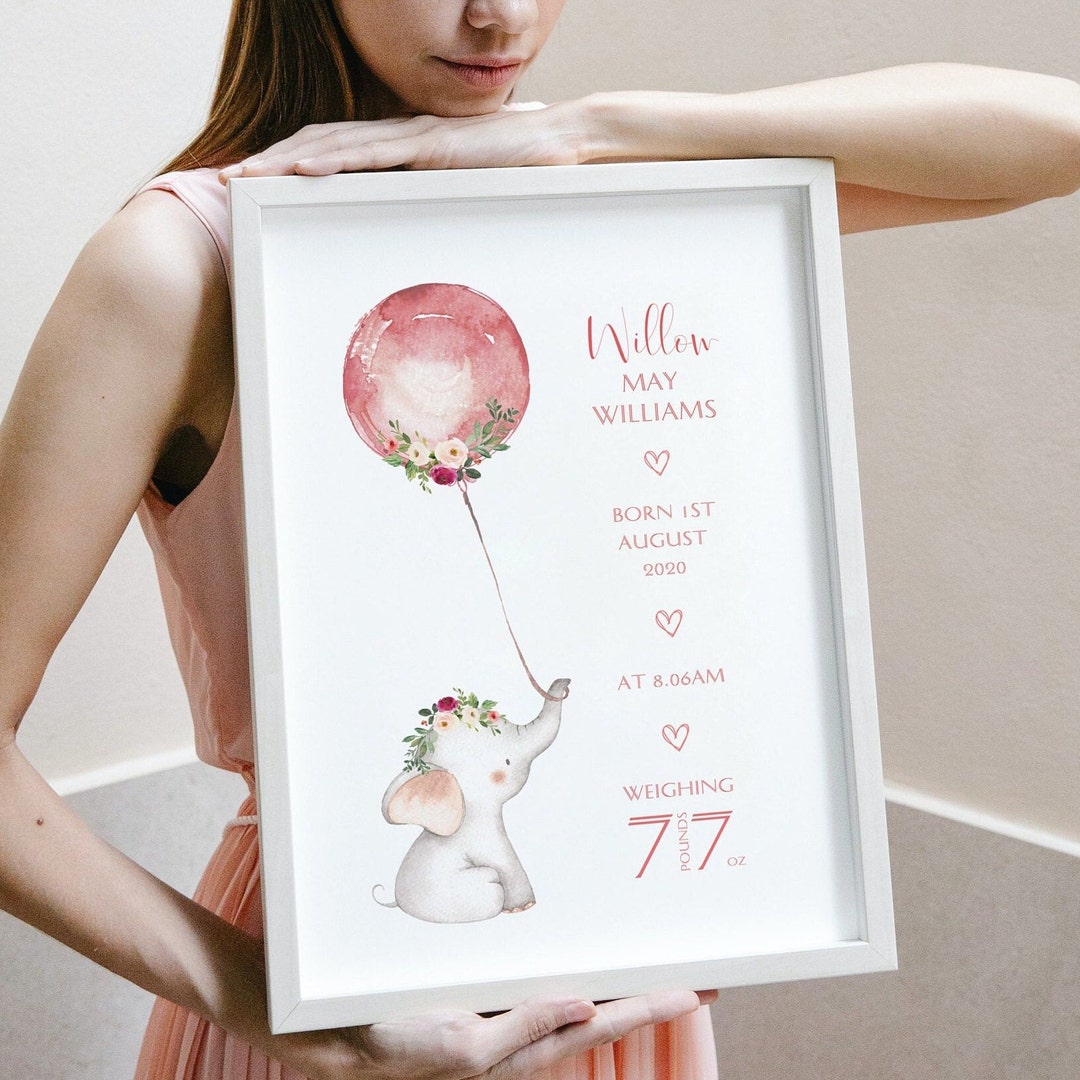 Personalised Baby Elephant Print Including Birth Details New Etsy UK
