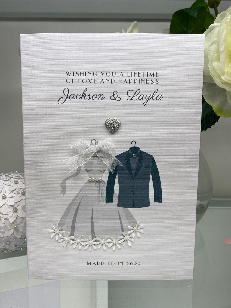 Personalised Wedding Card Bride and Groom Wedding Dress and - Etsy UK