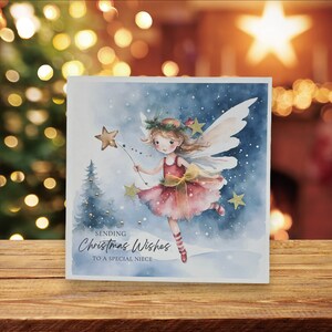 Tarjeta de Navidad hecha a mano para sobrina, tarjeta de Navidad para sobrina, tarjeta de Navidad de lujo hecha a mano con hadas en 3D, tarjeta cuadrada grande para sobrina, sobrina