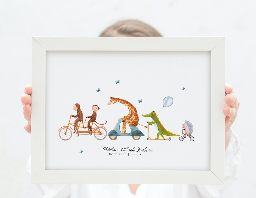 Personalised Safari Animals Print, Including Birth Details, New Baby ...