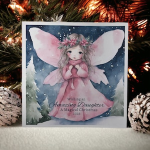 Handgemaakte kerstkaart dochter, dochterkerstkaart, 3D-fee Luxe handgemaakte kerstkaart, grote vierkante kaart, kerstfee