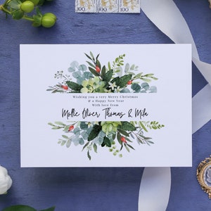 Biglietti di Natale personalizzati, confezione da 6 grandi biglietti di Natale personalizzati, ghirlanda di Natale, biglietti di Natale per la famiglia, biglietti di Natale personalizzati
