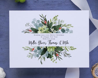 Personalisierte Weihnachtskarten: Kranzdesign, Familie 6er-Set