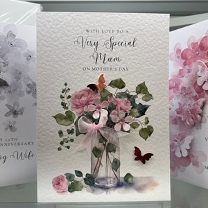 Mother's Day Card, Special Mother's Day Card With Pink Butterflies and Flowers, Special Mother's Day Card, Luxury Mother’s Day Card, Flowers