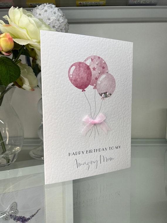 Geburtstagskarte Für Mama Mit Goldprägung – Rosa Blumen, Walisischer Text „Pen-blwydd Hapus Mam“