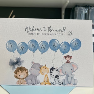 Carte personnalisée nouveau bébé, carte nouveau bébé garçon, carte nouveaux parents, carte de félicitations nouveau bébé, carte de bébé, nouveau-né, carte souvenir, safari image 4