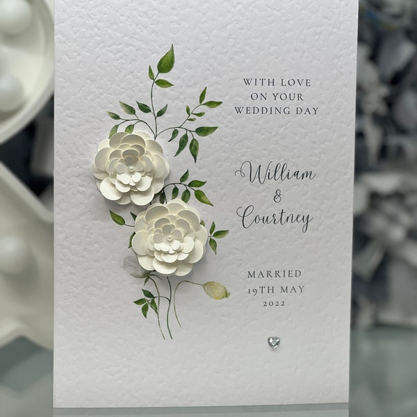 Personalised Wedding Card, Luxury Wedding Card, Special Wedding Card, 3D Wedding Card, Keepsake Wedding Card, 3D Paper Flowers And Pearls