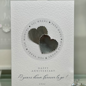 2025 Lata real, décimo (10.º) aniversario de bodas de hojalata, décimo aniversario, hecho a mano en 3D a medida, corazón de hojalata, tarjeta de boda de hojalata, aniversario de hojalata