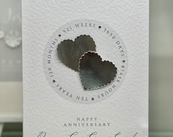 2024 Echt Tin, Tiende (10e) Tin Huwelijksverjaardag, Tienjarig jubileum, Handgemaakte op maat gemaakte 3D, Tin Heart, Tin Wedding Card, Tin Anniversary