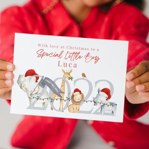 Biglietto di Natale personalizzato per ragazzi, biglietto di Natale per bambini, biglietto speciale, giungla, zoo, biglietto di Natale, biglietto ricordo, animali di Natale