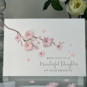 Carte d'anniversaire fille, carte fille, carte fille faite main, fille incroyable, fille spéciale, carte de luxe, fleurs roses, fleur de cerisier